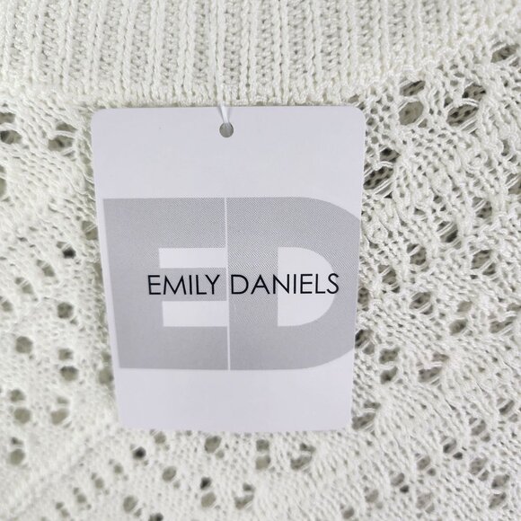Womens Ivory White Emily Daniels Open-Knit Sweater 3/4 Sleeve Round Neck Size XL - Picture 6 of 13